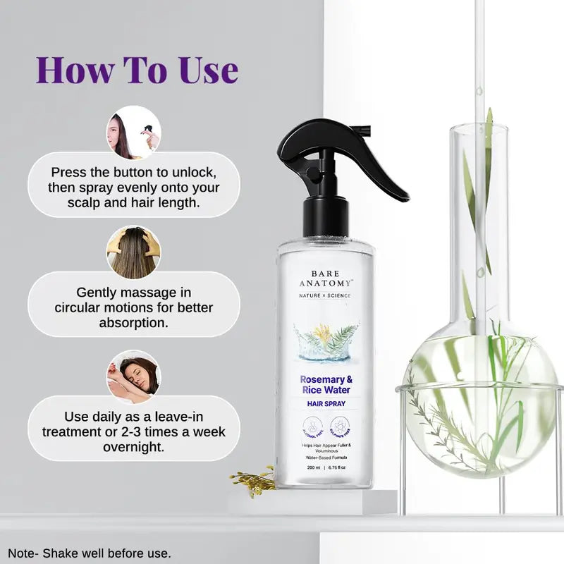 Science Rosemary Water with Rice Water |100% Natural Extract | Soft & Smooth Hair Non-Greasy & Fast Absorbing | 200 ml