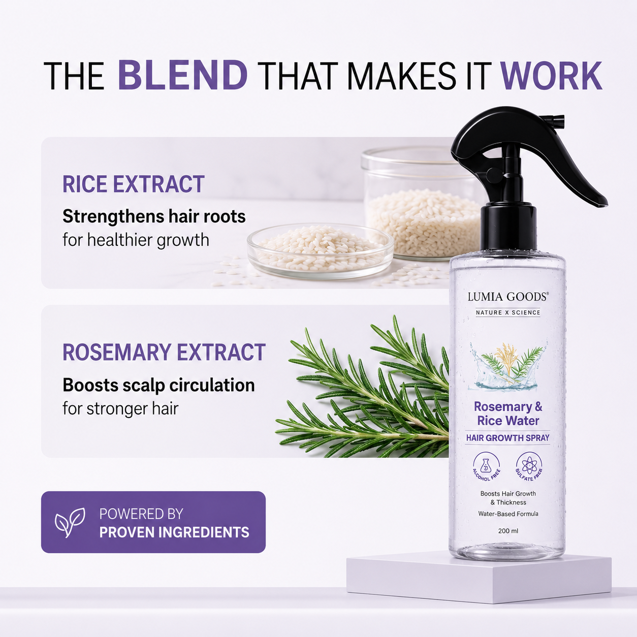 Rosemary Water with Rice Water |100% Natural Extract | Soft & Smooth Hair Non-Greasy & Fast Absorbing | 200 ml