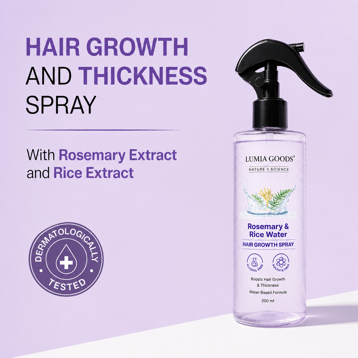 Rosemary Water with Rice Water |100% Natural Extract | Soft & Smooth Hair Non-Greasy & Fast Absorbing | 200 ml